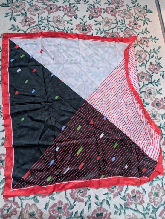 Accessories - Vintage Silk Geometric Print Scarf Red, White, Black